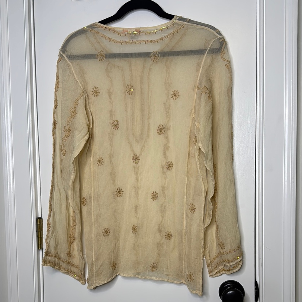 Glam Souls Vintage 100% Silk Cream Relaxed Embellished Tunic - Picture 10 of 12